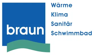 Logo der Firma Braun mit den angebotenen Leistungen WÄRME, KLIMA, SANITÄR und SCHWIMMBAD.