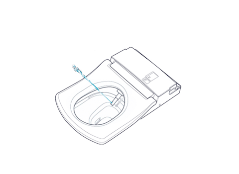 Illustration Funktionsweise des Wasserstrahls eines Dusch-WCs.