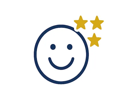 ICON Smiley mit goldenen Sternen.