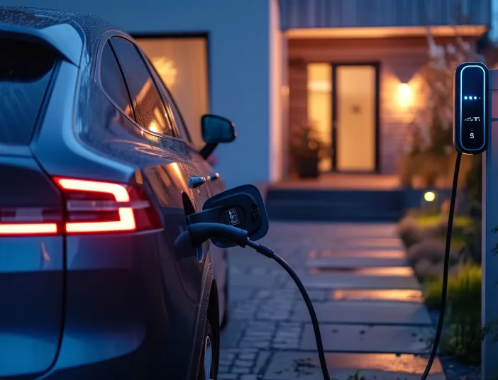 Elektroauto lädt an einer privaten Ladestation (Wallbox).